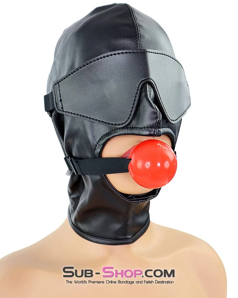 1833DL  Soft Lacing Hood with Removeable Blindfold and Ball Gag