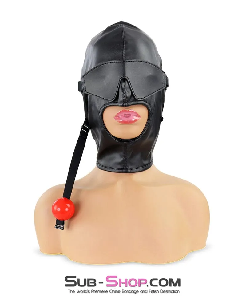 1833DL  Soft Lacing Hood with Removeable Blindfold and Ball Gag