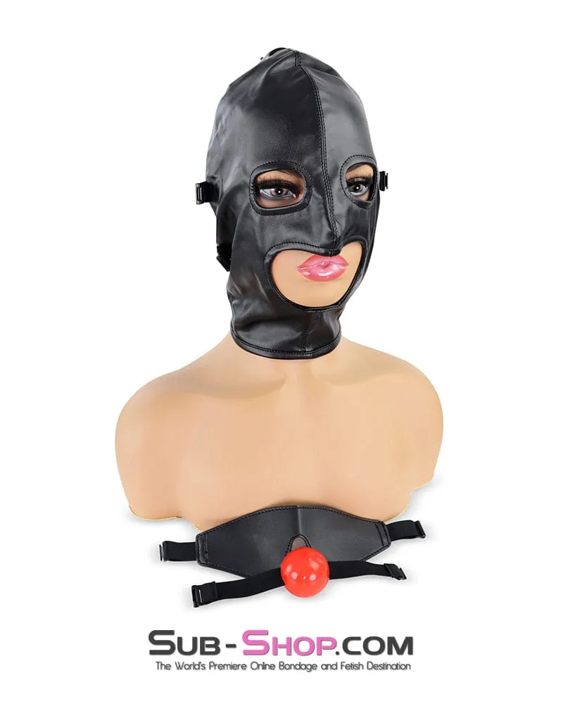 1833DL  Soft Lacing Hood with Removeable Blindfold and Ball Gag