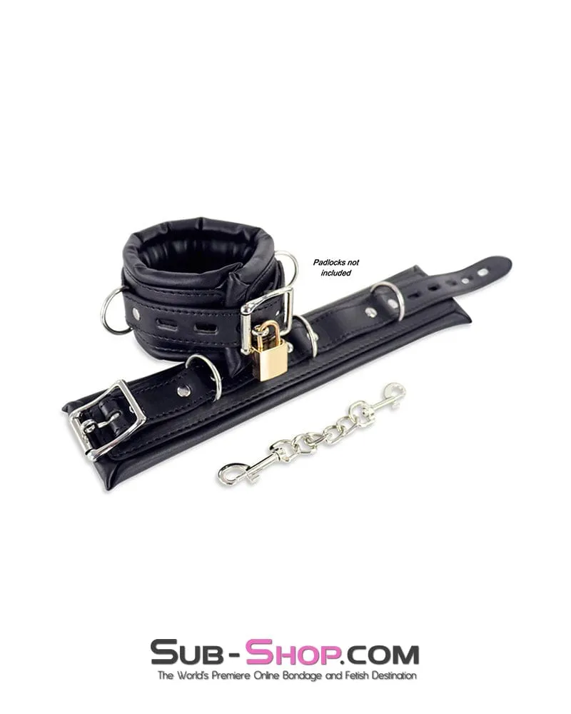 2456DL  Locking Black Padded Ankle Bondage Cuffs with Connection Chain