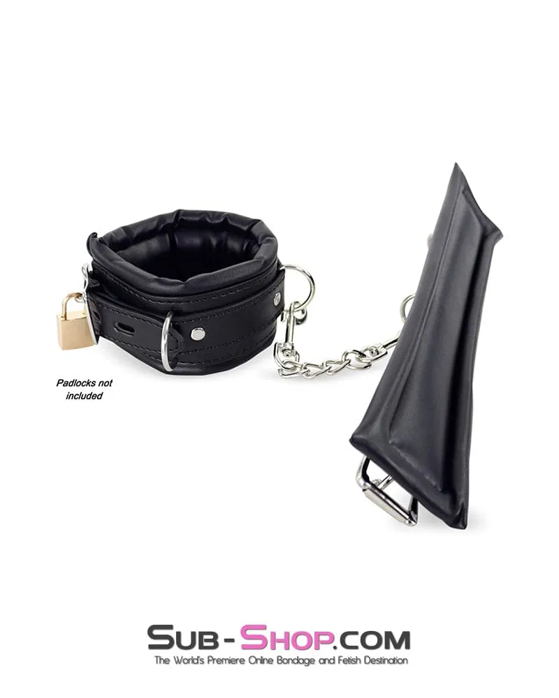 2456DL  Locking Black Padded Ankle Bondage Cuffs with Connection Chain