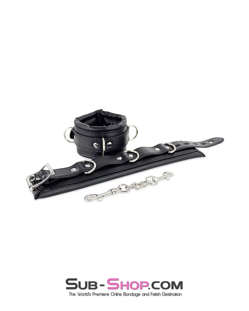 2456DL  Locking Black Padded Ankle Bondage Cuffs with Connection Chain