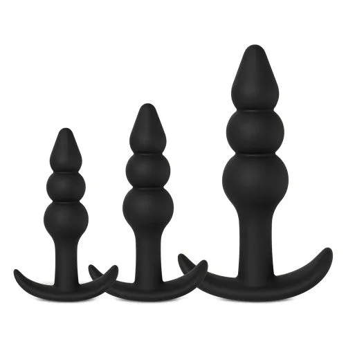 3 pcs Black color Silicone Beaded Butt plug set