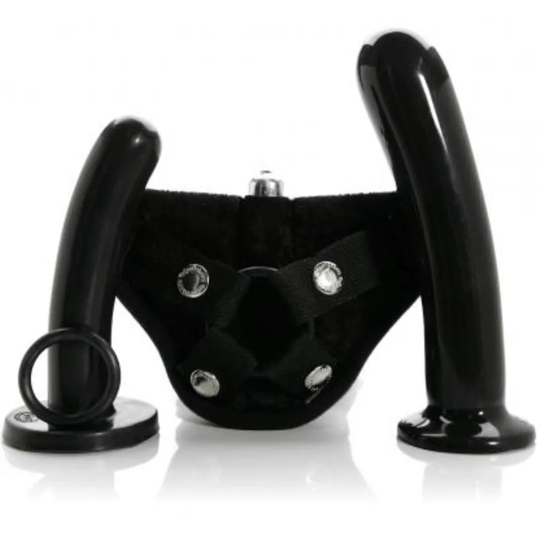 Bend Over Beginner 2 Dildos   Vibrating Strap-on Harness - Black