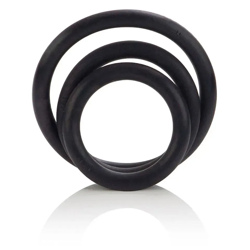 Black 3-piece Stretchy Rubber Cock Ring Set for Men