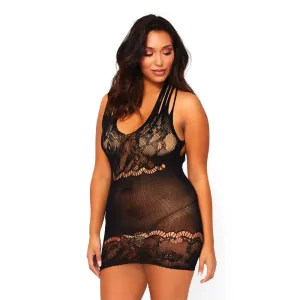 Black Lace Mini-dress with Strappy Back Detail. Uk 16-18