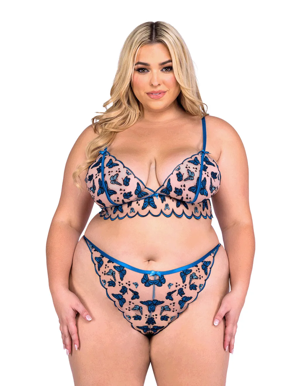 Butterfly Embroidered Mesh Bralette & Panty Set