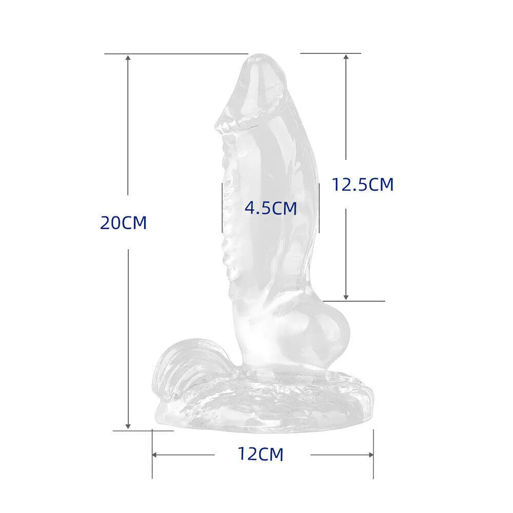 Clear Thick Phoenix Dildo 7.8 | Flexible Curved | Extra Girth | Suction Cup | Free Satin Bag