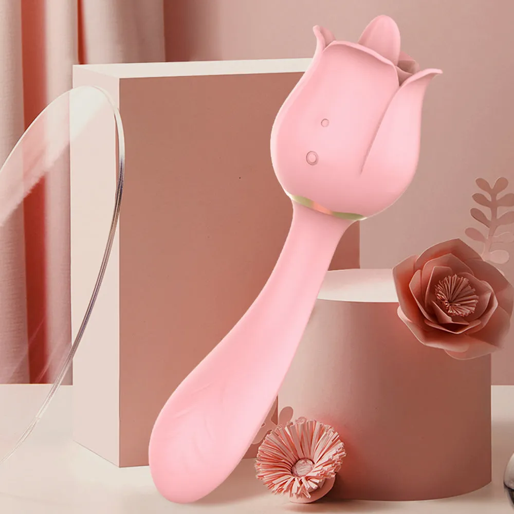 Double Anal Dildo G Spot Vibrator Clit Stimulator - Tongue Licking Rose Toy Women Vibrator