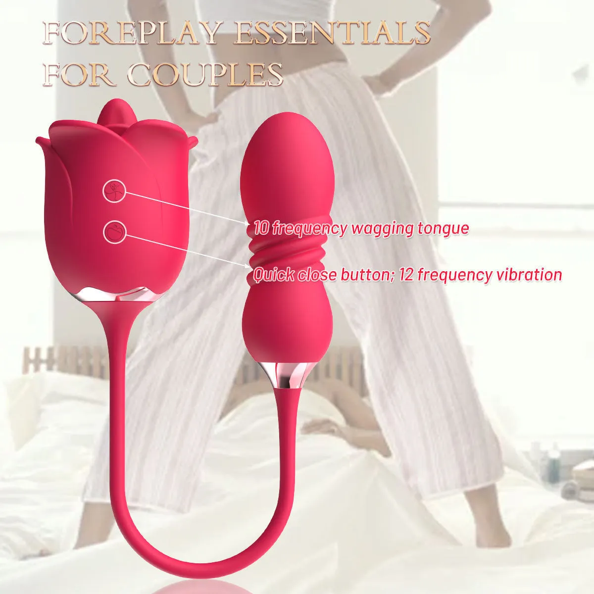 Double End Clit Stimulator Dildo Thrusting Female Sex Toy - Rose Toy Women Vibrator