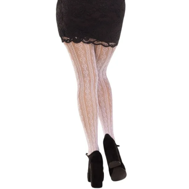 Dresuri LegAvenue - Stockings. cu decupaj si fundite. alb (model 9733)