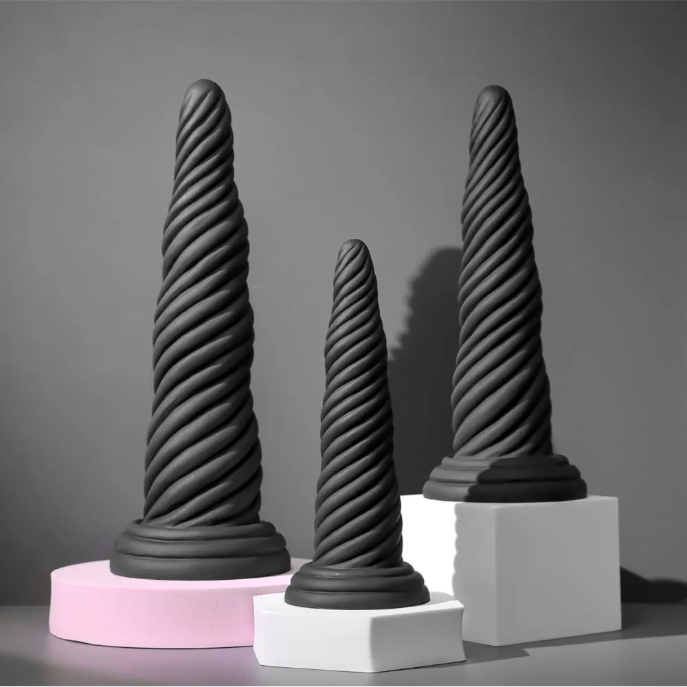 Exotic Black Dildo Anal Butt Plug - Fantasy Big Sprial Monster Dildo Sex Toys for Women Men