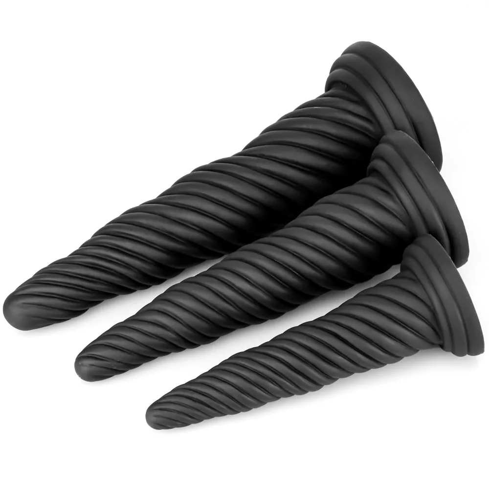 Exotic Black Dildo Anal Butt Plug - Fantasy Big Sprial Monster Dildo Sex Toys for Women Men