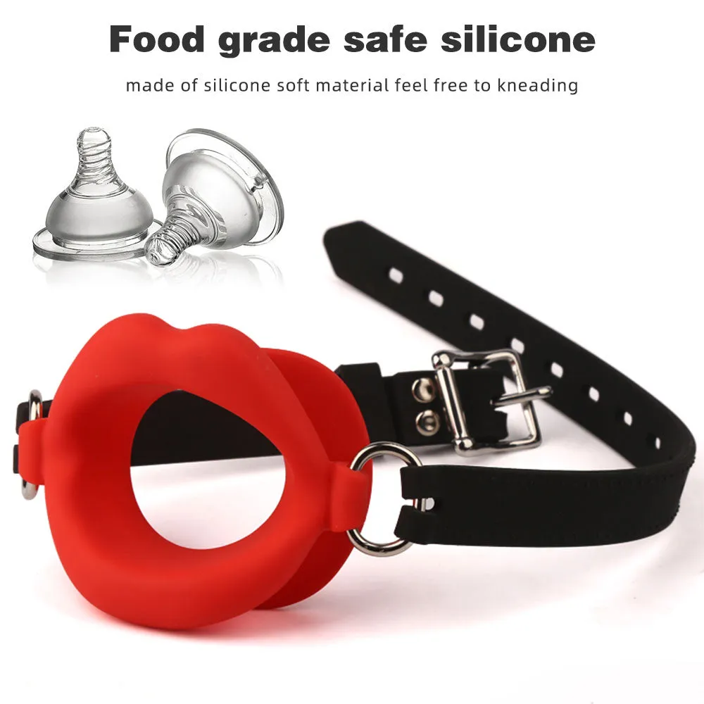 Fantasy Red Lip Ball Gag  - Leather Belt Bondage Restriants BDSM Sex Toys