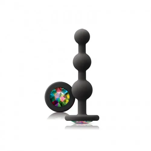 Glams Ripple Rainbow Gem Anal Beads - Black