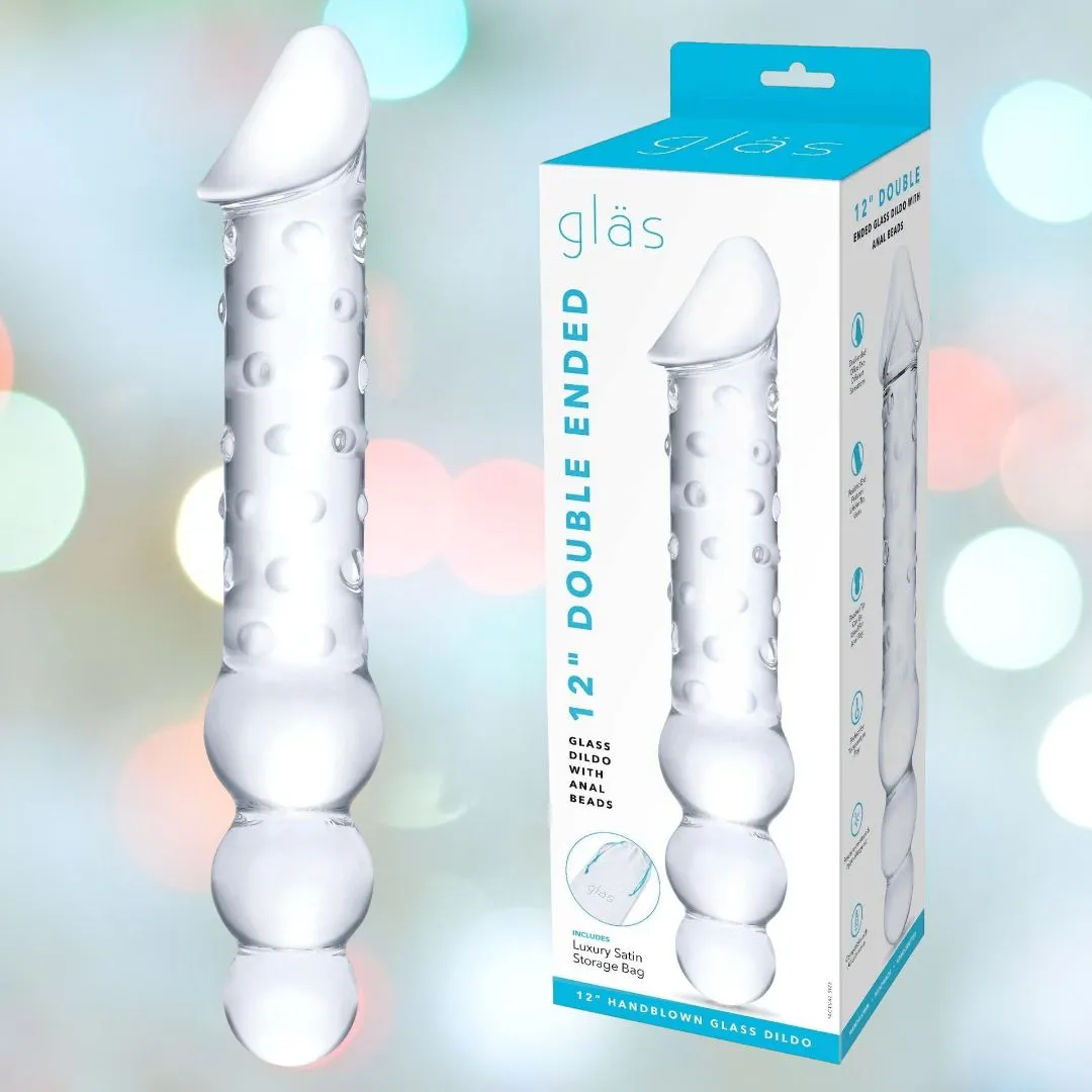 Gläs 12 Double Ended Glass Dildo with Anal Beads