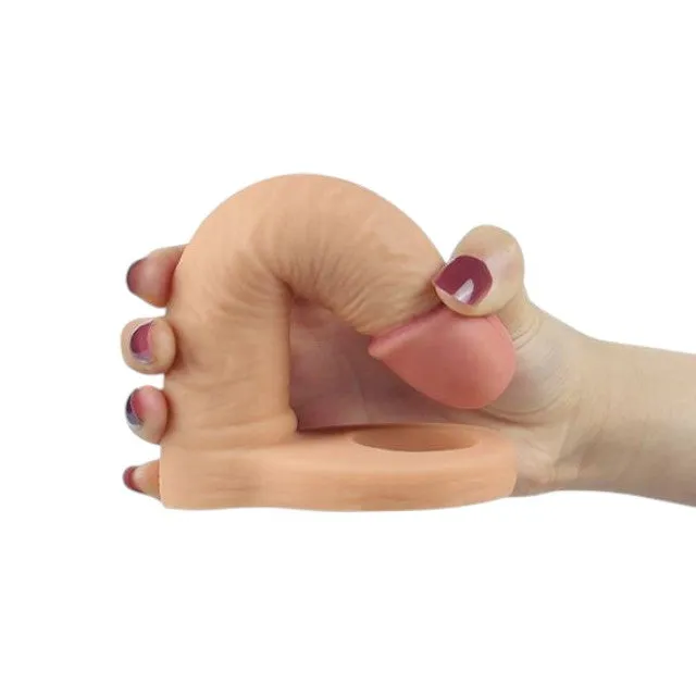 Inel pentru penis cu dildo LOVETOY Ultra Soft Double. pentru dublă penetrare. lungime 17.8 cm. culoarea pielii