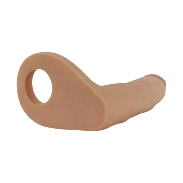 Inel pentru penis cu dildo LOVETOY Ultra Soft Double. pentru dublă penetrare. lungime 17.8 cm. culoarea pielii