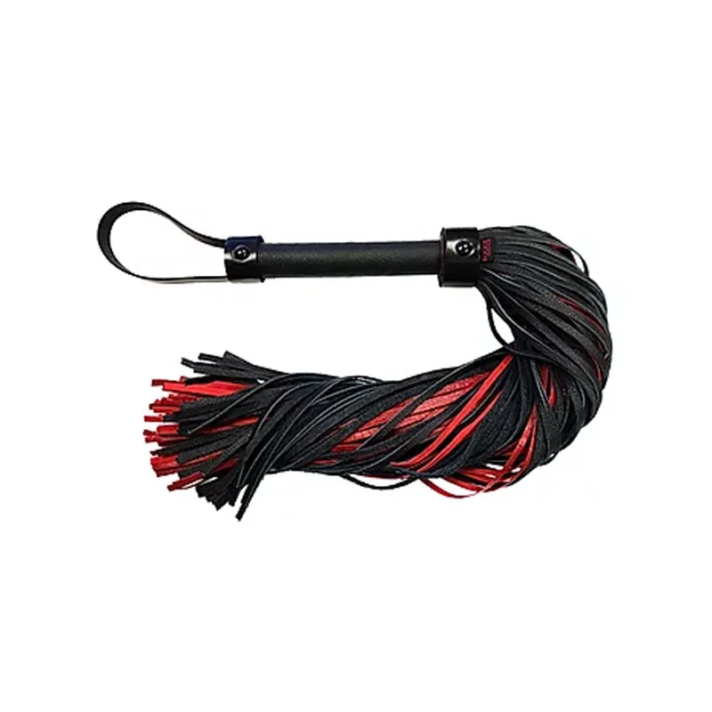 Leather Handle. Leather Long Flogger- Burgunday & Black