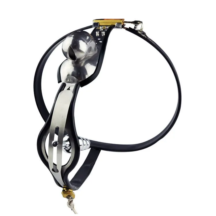Locking Steel Chastity Belt with Shaped Steel Cock and Ball Prison and Steel Ripple Anal Plug CB6000S