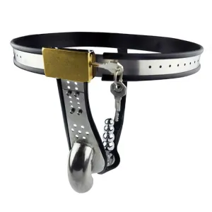 Locking Steel Chastity Belt with Shaped Steel Cock and Ball Prison and Steel Ripple Anal Plug CB6000S