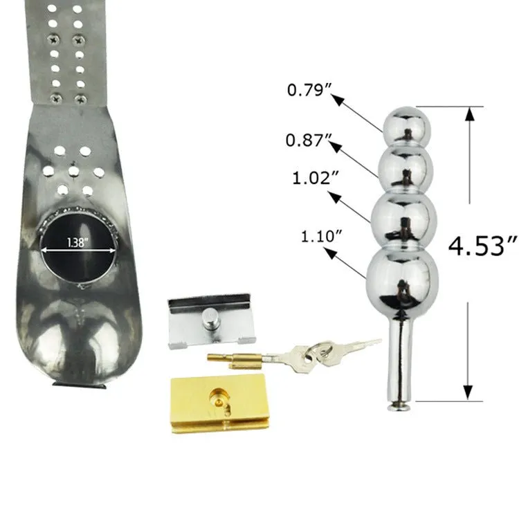 Locking Steel Chastity Belt with Shaped Steel Cock and Ball Prison and Steel Ripple Anal Plug CB6000S