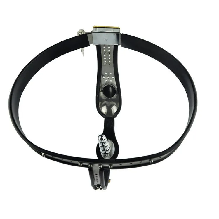 Locking Steel Chastity Belt with Shaped Steel Cock and Ball Prison and Steel Ripple Anal Plug CB6000S