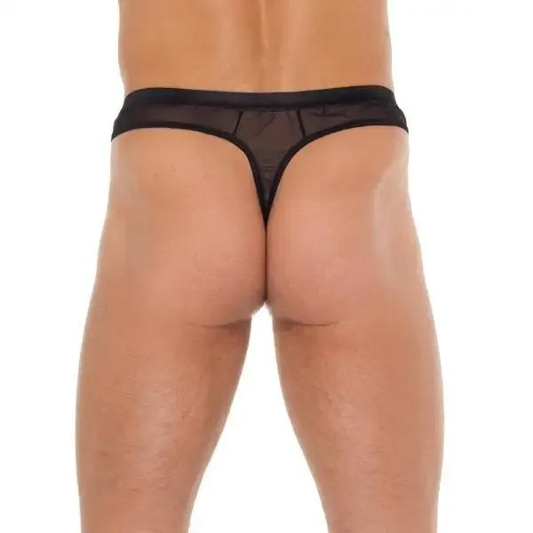 Mens Black Wet Look Mesh G-string. one Size