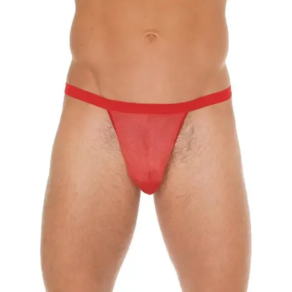 Mens Red Mesh G-string and Pouch with Elastic Waistband