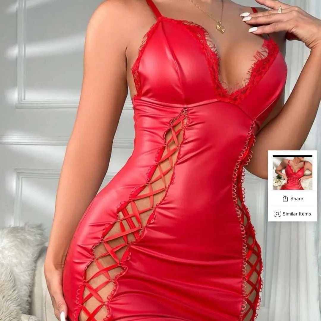 No Apologies Lace-Up Faux Leather Lingerie