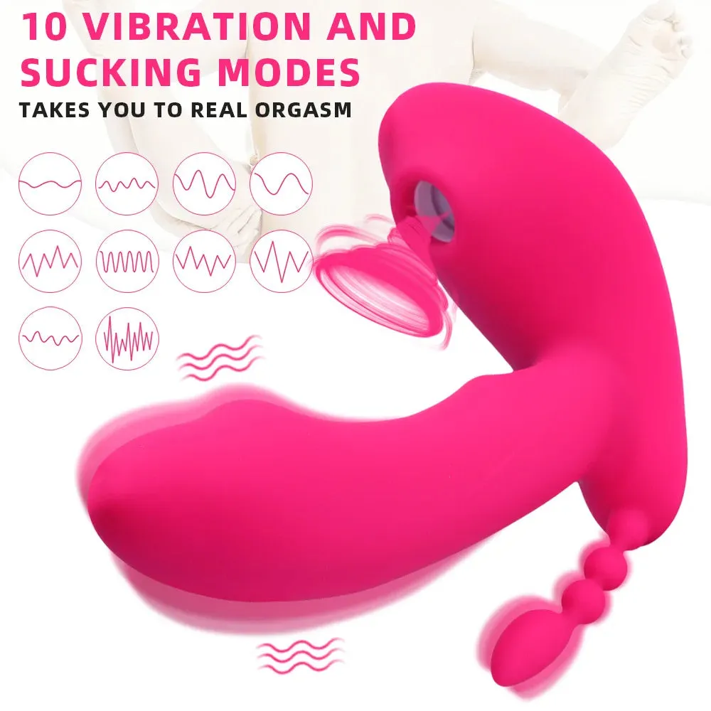 Realistic Vibrating Dildo Clit Sucking Anal Beads Women Vibrator - 3-in-1 Remote Control Female Sex Toy