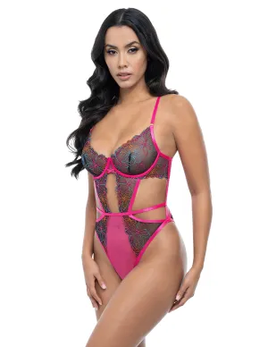 Saracita Contrast Embroidered Lace Open Back Teddy