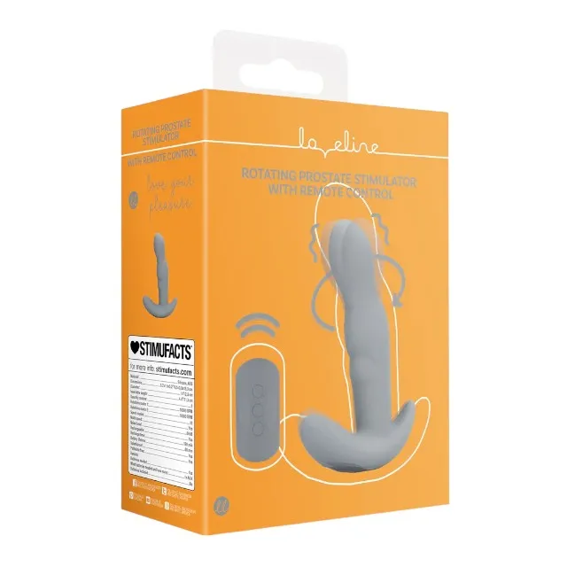 Vibrator anal LOVELINE Rotating Prostate Stimulator with Remote Control. cu telecomandă. funcție de rotație. 10 funcții de vibrație. gri