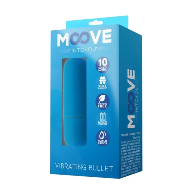 Vibrator bullet INTOYOU MOOVE. pentru stimularea clitorisului. 10 funcții de vibrație. rezistent la apă. culoarea albastru