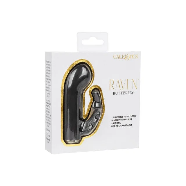 Vibrator CALEXOTICS Raven Butterfly. cu stimulator dublu pentru clitoris și punctul G. 10 funcții de vibrație. rezistent la apă IPX7. negru