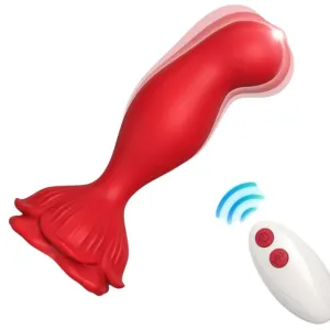 Vibrator cu plug anal ARMONY Pink. cu control prin telecomanda. in forma de trandafir. 9 functii de vibratie. culoarea rosie