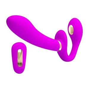 Vibrator dublu PRETTY LOVE Thunderbird. strap-on fără ham. 3 funcții de electroșoc. control prin telecomandă. roz. 22.5 cm