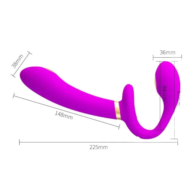 Vibrator dublu PRETTY LOVE Thunderbird. strap-on fără ham. 3 funcții de electroșoc. control prin telecomandă. roz. 22.5 cm