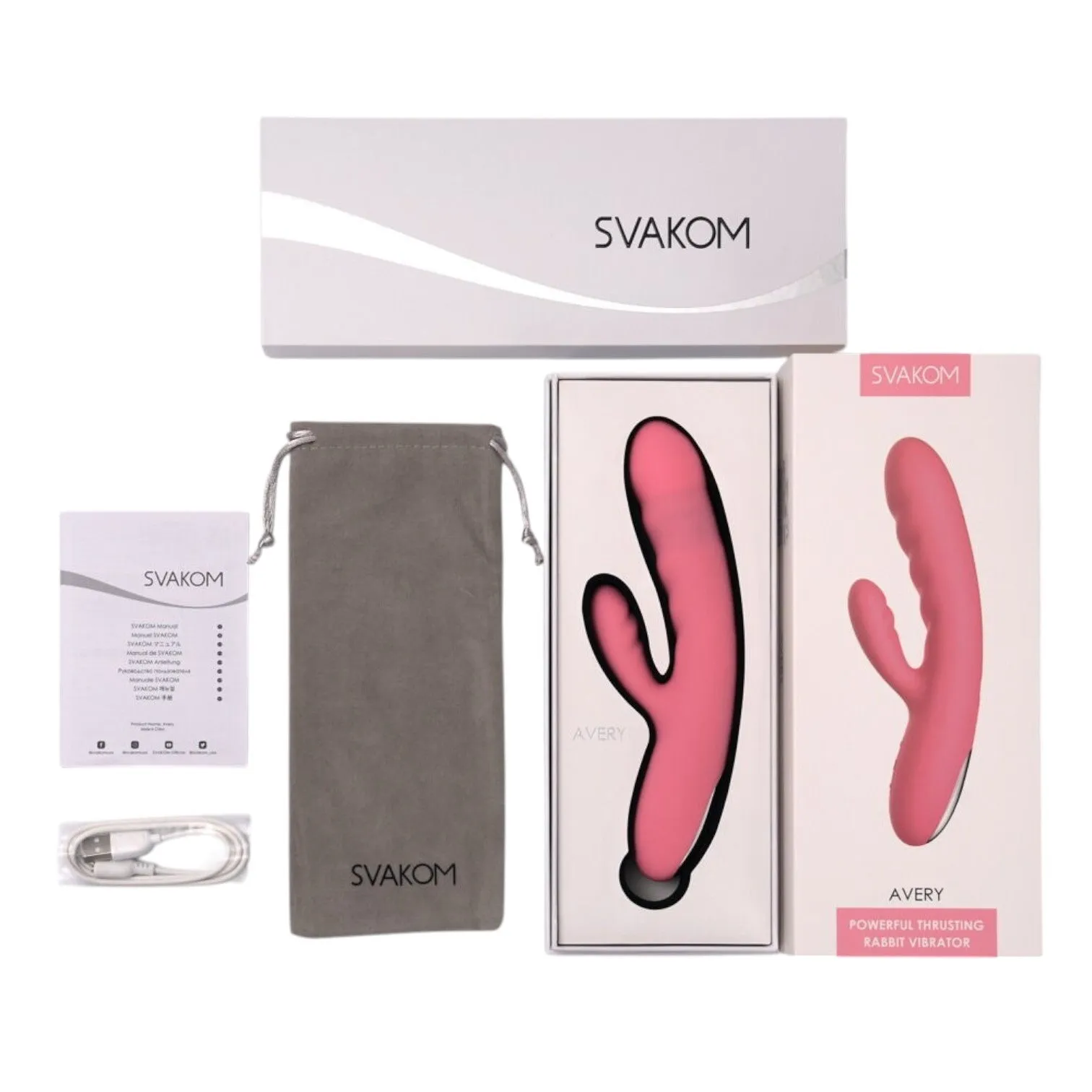 Vibrator rabbit SVAKOM AVERY. pentru clitoris și punctul G. 5 funcții de penetrare automată. 5 funcții de vibrație. roz