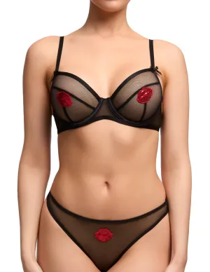 Von Follies Liptrix Balconette Bra with Signature Lip Print